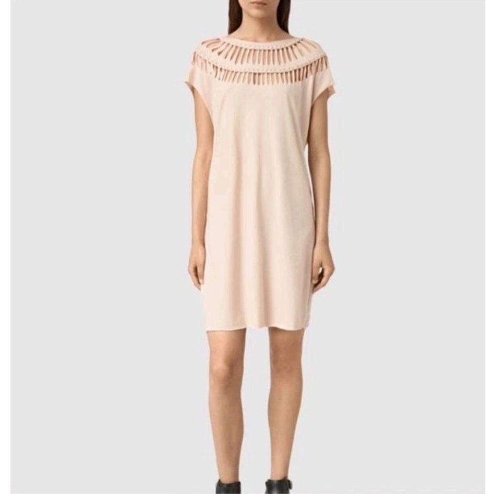 Allsaints Slash Tee Dress Size Small Blush Cotton Bateau Neckline Cutout
